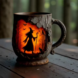 Mug 3D Halloween Fait Main – Design Sorcière & Chat