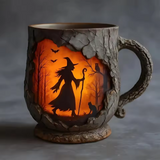 Mug 3D Halloween Fait Main – Design Sorcière & Chat