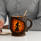 Mug 3D Halloween Fait Main – Design Sorcière & Chat