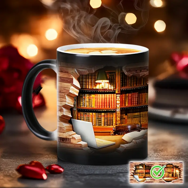 Mug Céramique Thermoréactif “Bibliothèque Enchantée” – Évasion Littéraire et Magique