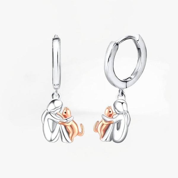 Nougat – Boucles d’oreilles avec icône de chat (fermeture ronde)